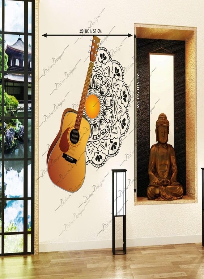 DivineDesigns ملصق فني بتصميم ماندالا جميل على شكل جيتار أصفر من DivineDesigns - Image 3